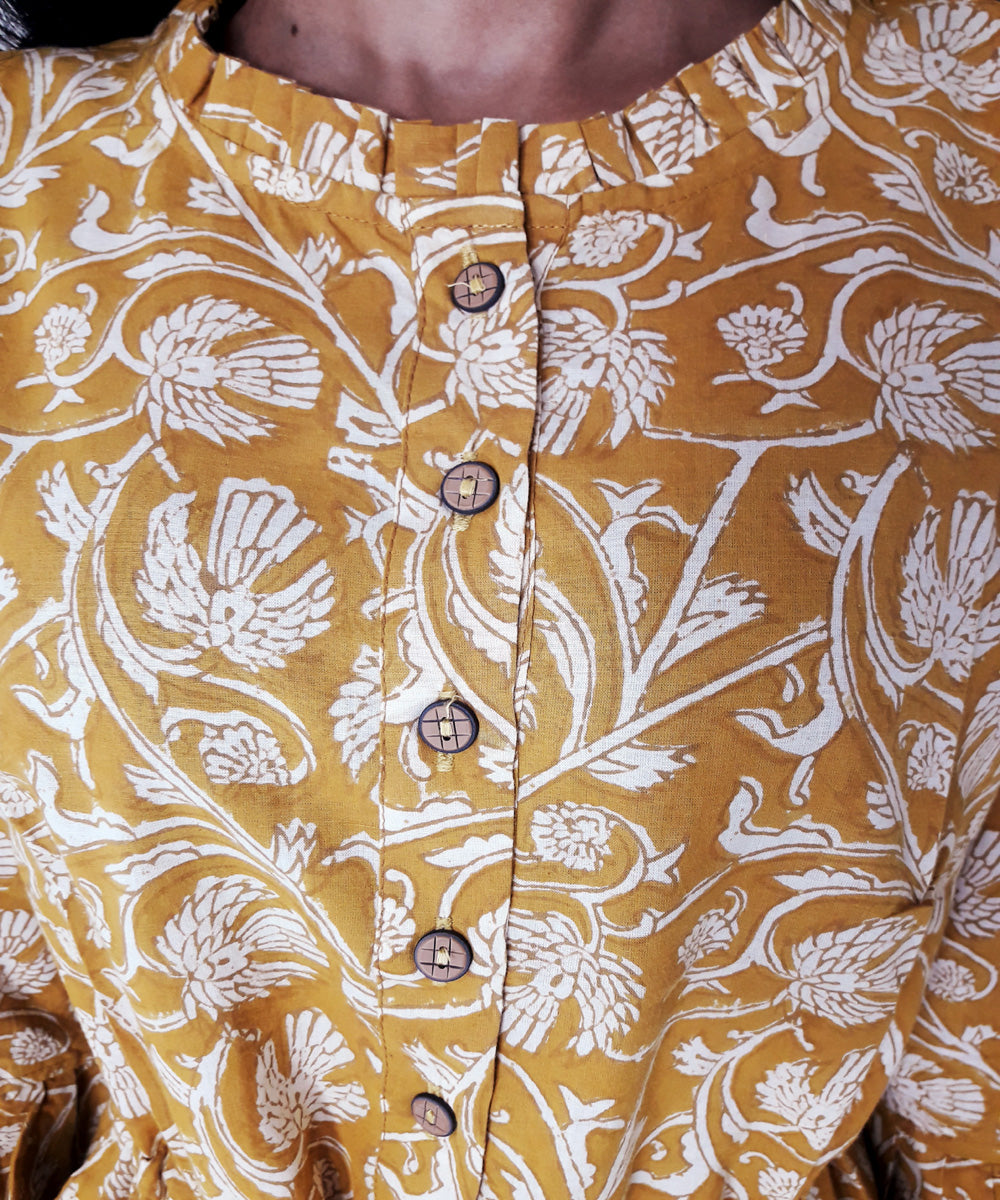 Yellow handblock printed cotton top