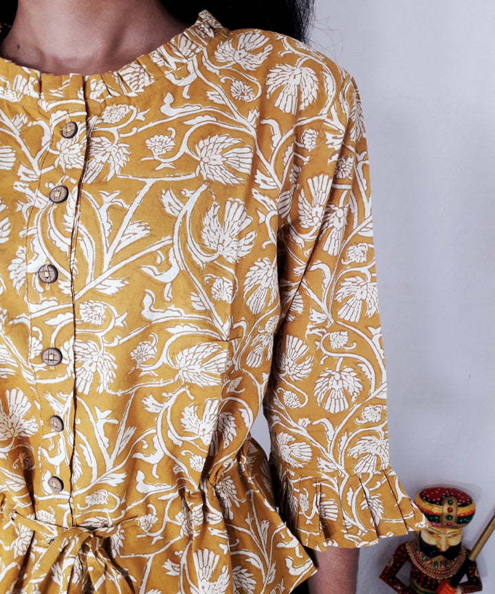 Yellow handblock printed cotton top