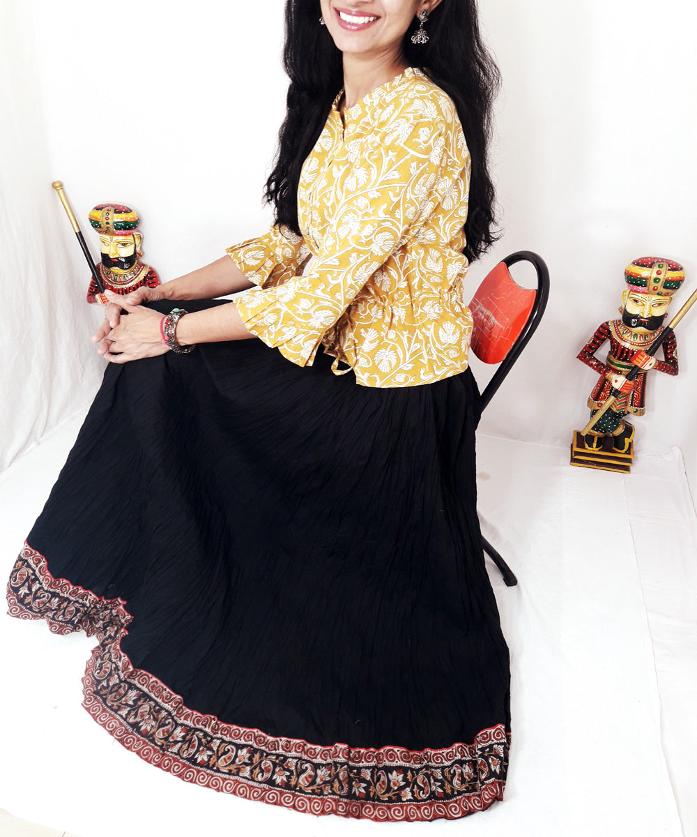 Yellow handblock printed cotton top