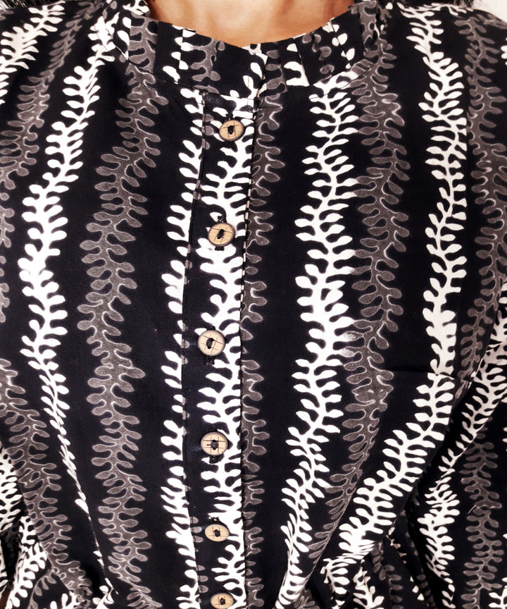 Black handblock printed cotton top
