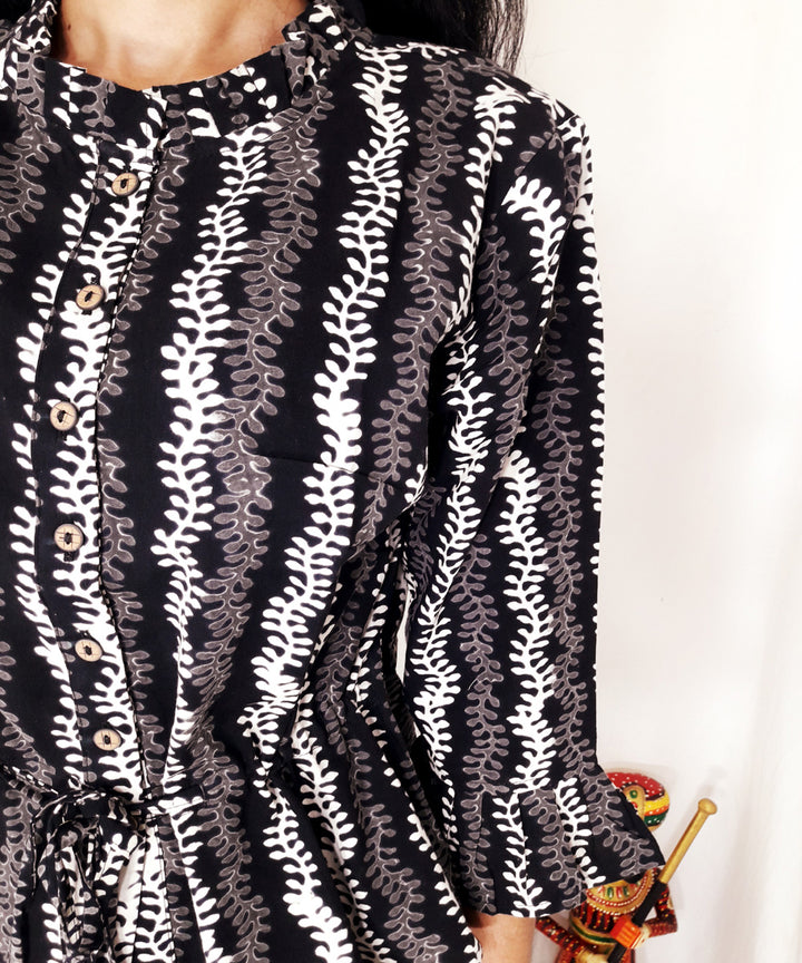 Black handblock printed cotton top
