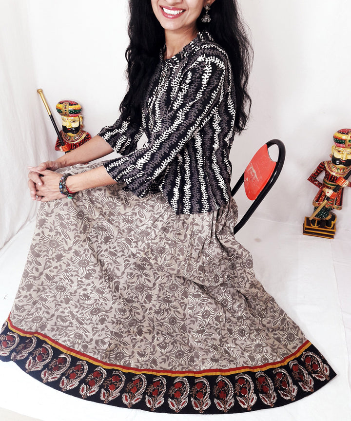 Black handblock printed cotton top