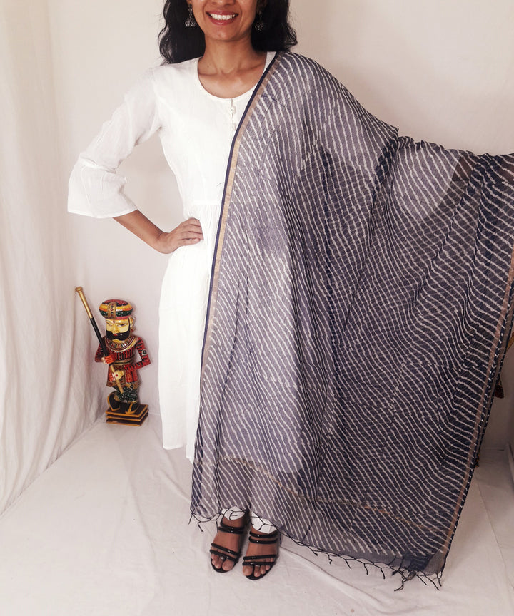 Navy blue handblock printed kota doria dupatta