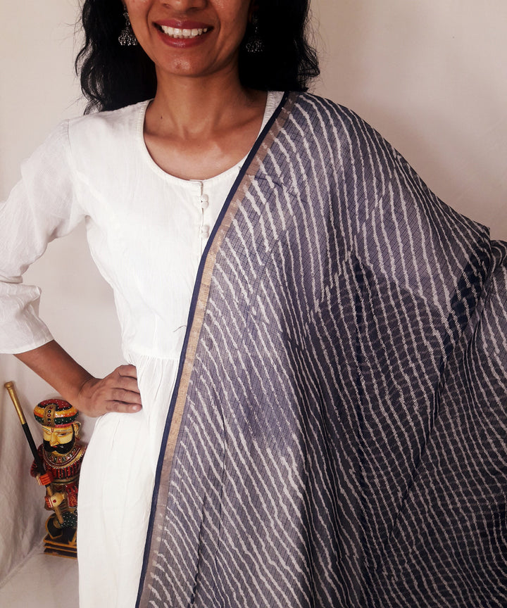Navy blue handblock printed kota doria dupatta