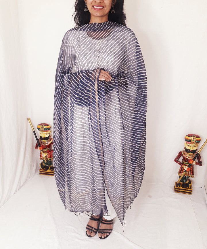 Navy blue handblock printed kota doria dupatta