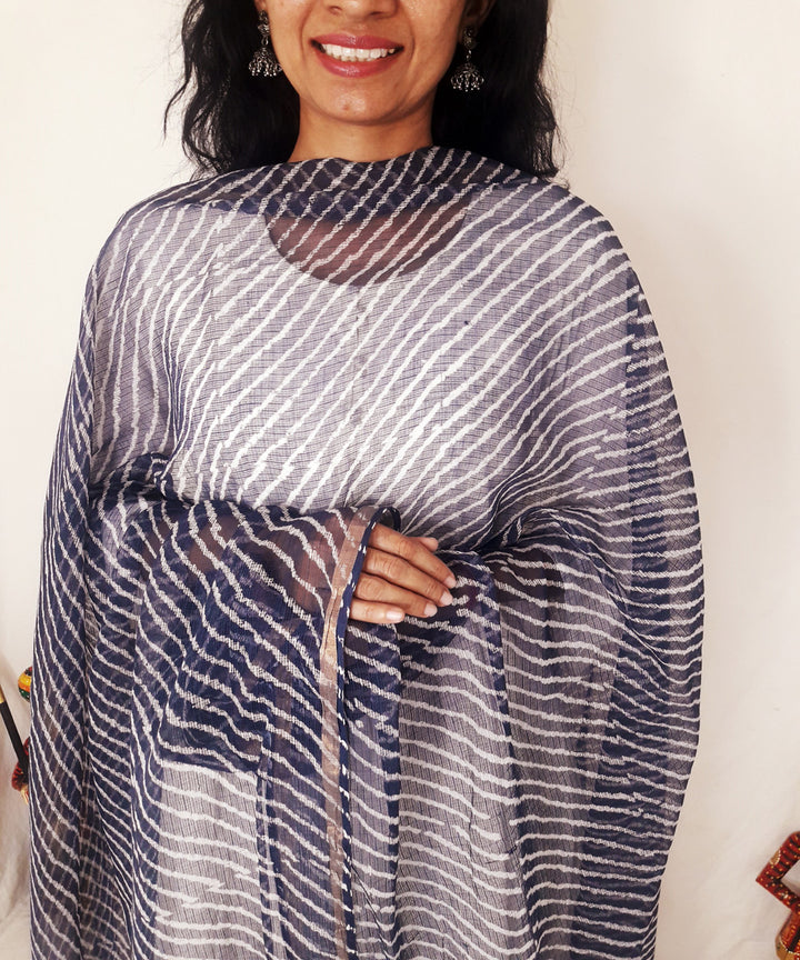 Navy blue handblock printed kota doria dupatta