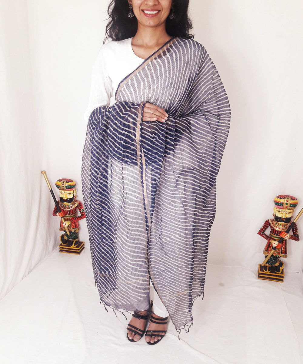 Navy blue handblock printed kota doria dupatta