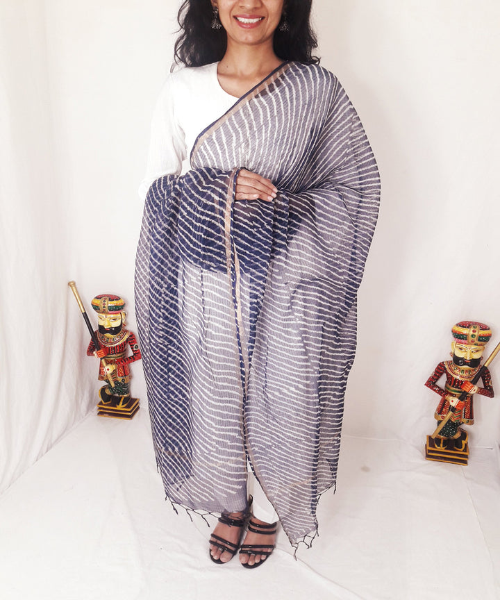 Navy blue handblock printed kota doria dupatta