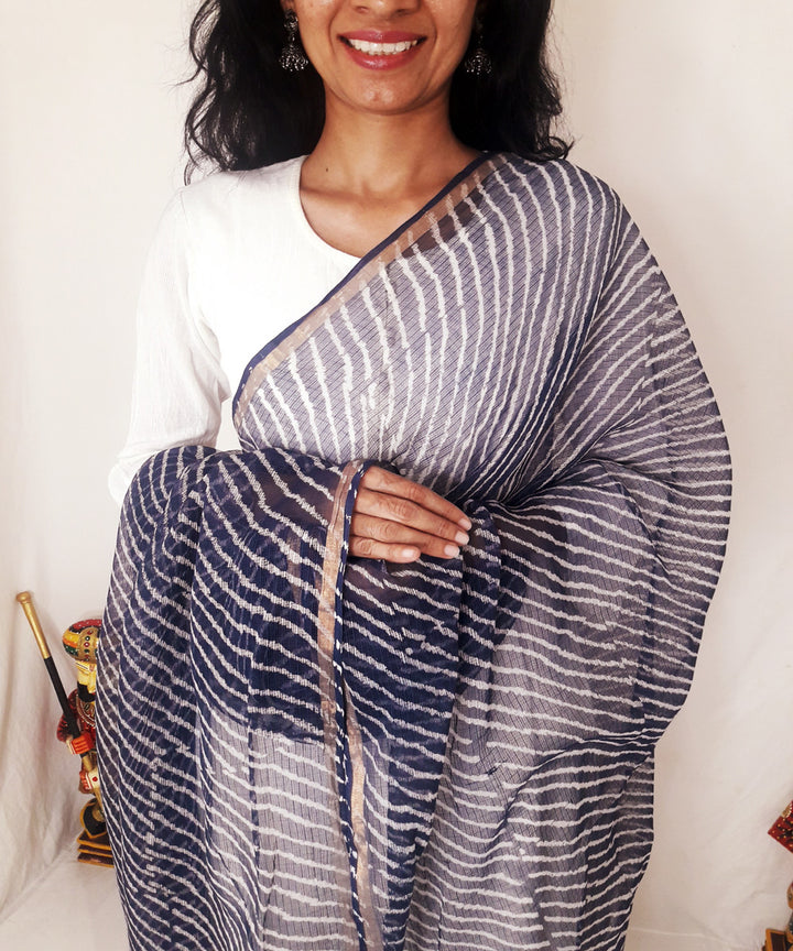 Navy blue handblock printed kota doria dupatta