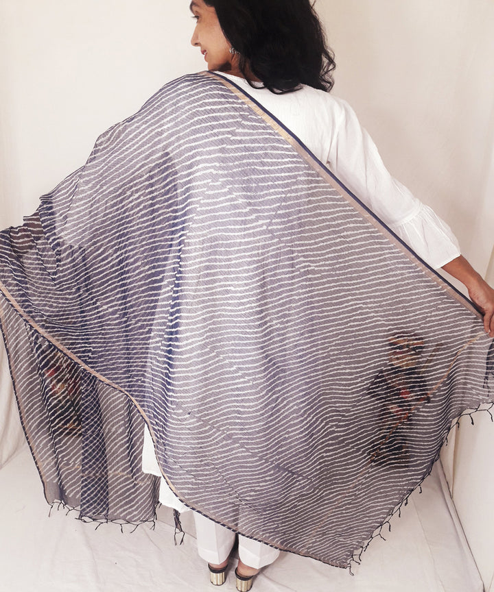 Navy blue handblock printed kota doria dupatta