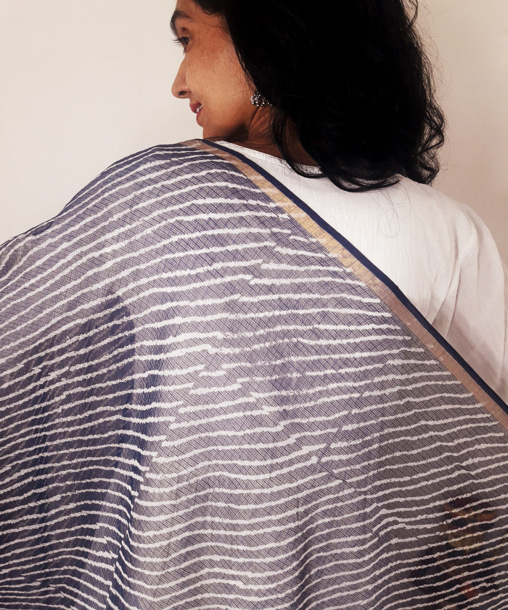 Navy blue handblock printed kota doria dupatta