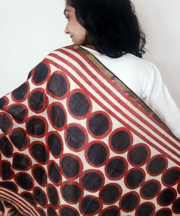 Black red handblock printed chanderi silk dupatta