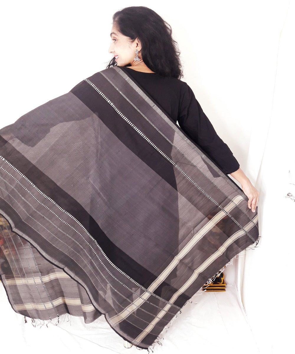 Black handloom maheshwari silk stole with zari border