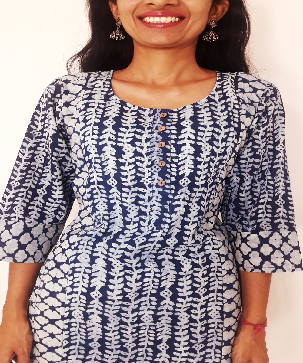Indigo hand block printed cotton kurti
