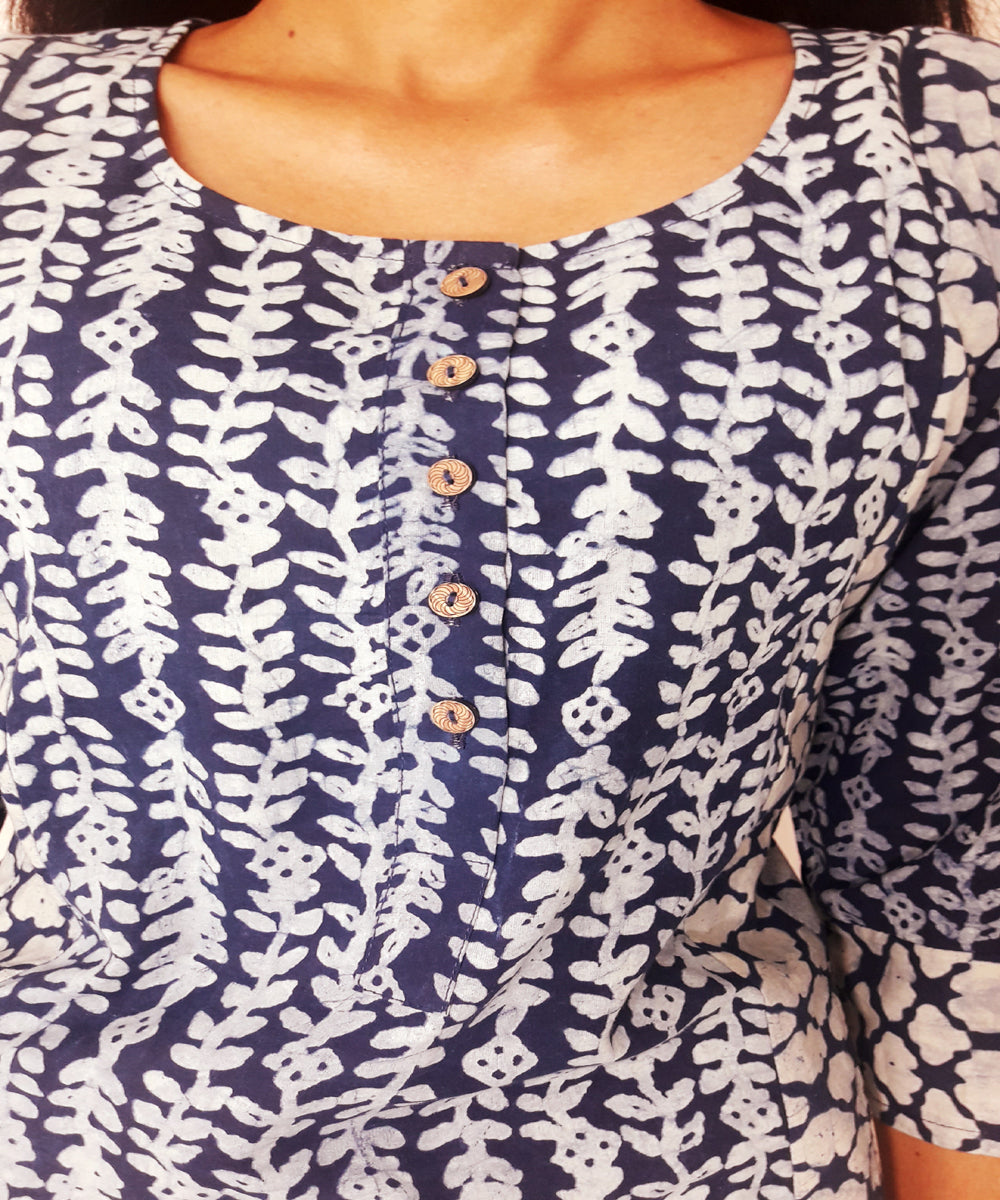 Indigo hand block printed cotton kurti