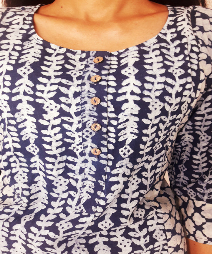 Indigo hand block printed cotton kurti