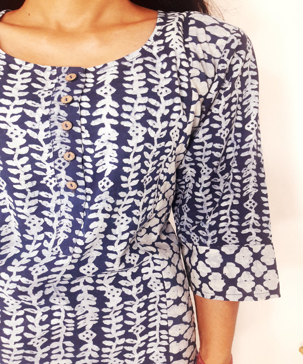 Indigo hand block printed cotton kurti