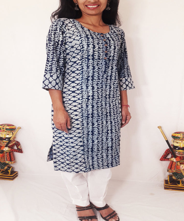 Indigo hand block printed cotton kurti