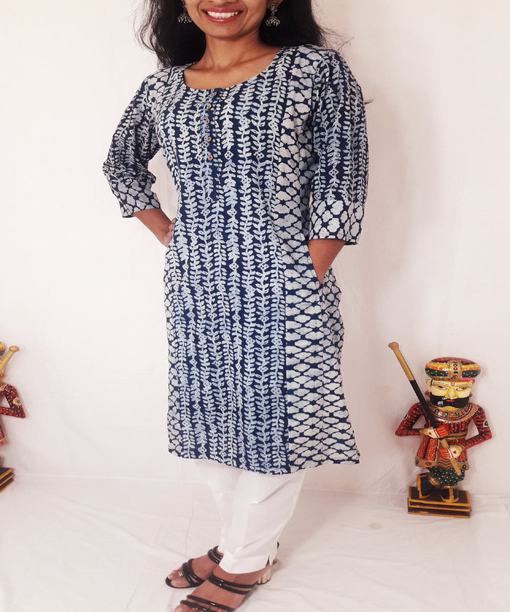 Indigo hand block printed cotton kurti