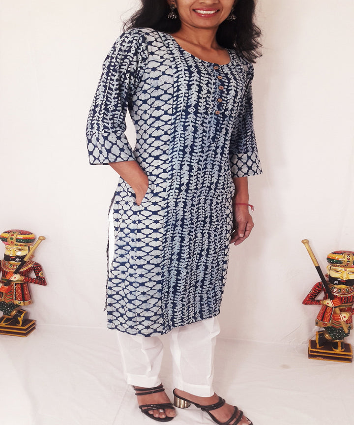 Indigo hand block printed cotton kurti