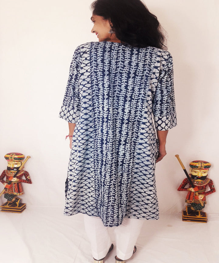 Indigo hand block printed cotton kurti
