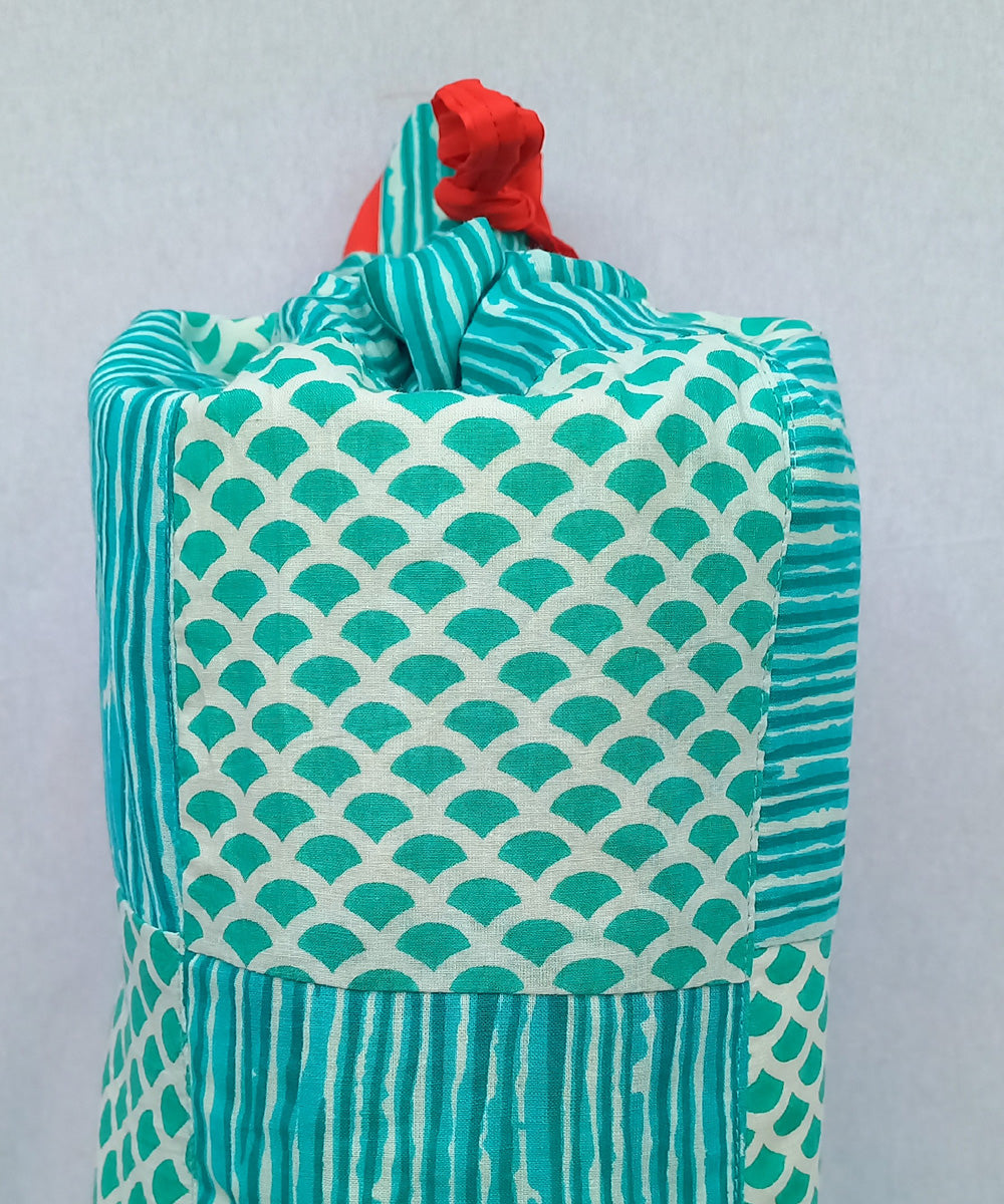 Green blue cotton handcrafted yoga mat bag