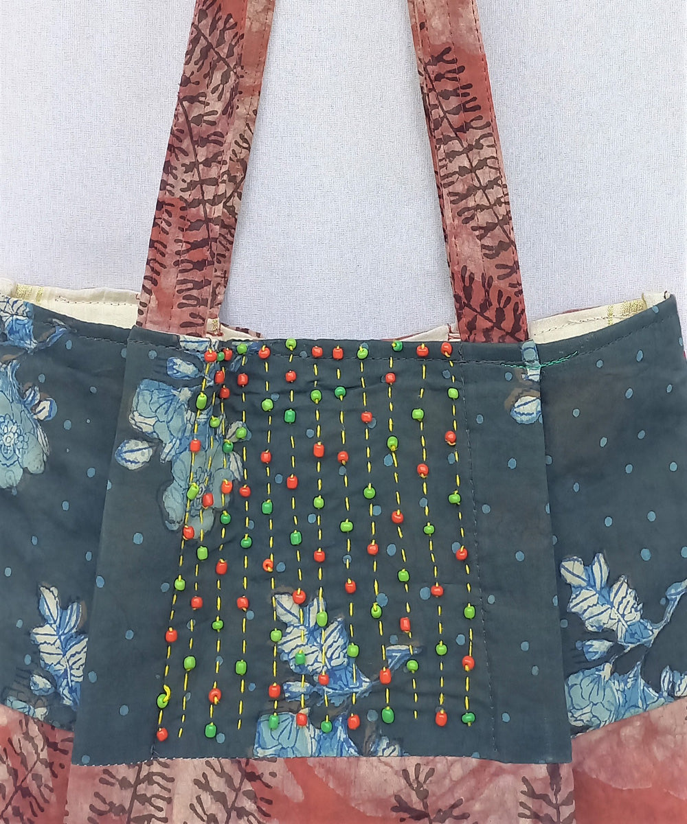 Green red handcrafted vegetable dyed cloth bag