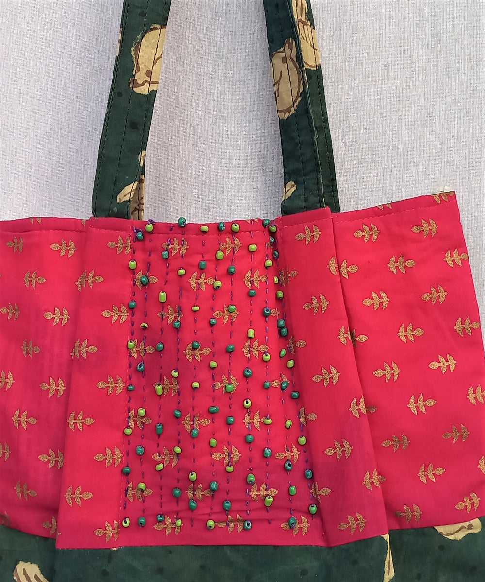 Pink green handcrafted vegetable dyed cloth bag