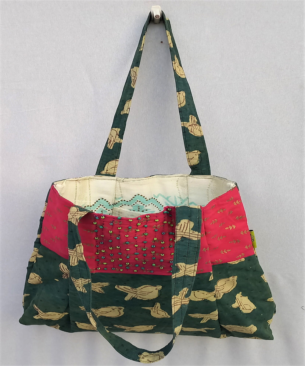 Pink green handcrafted vegetable dyed cloth bag