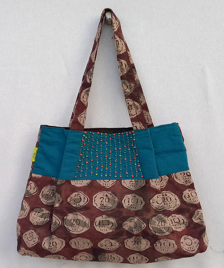 Blue brown handcrafted vegetable dyed cloth bag