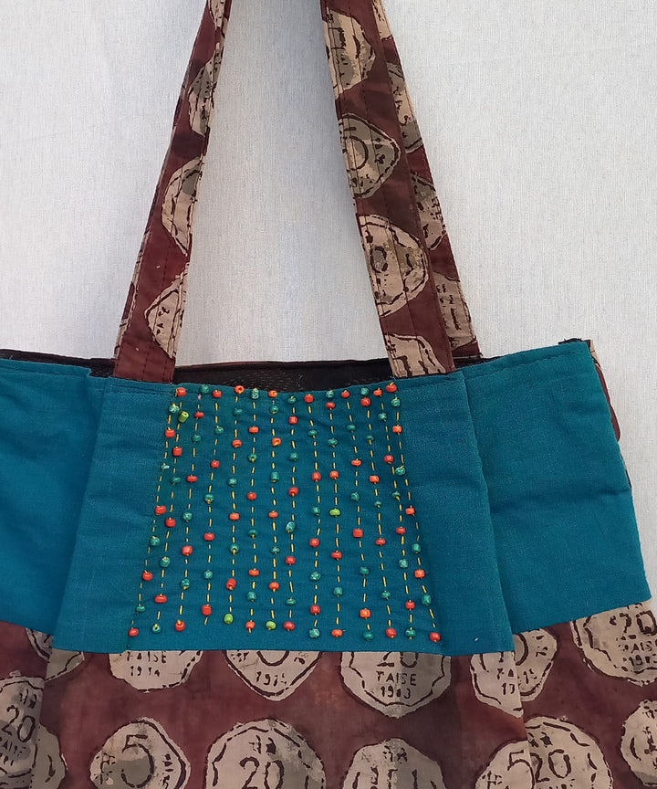 Blue brown handcrafted vegetable dyed cloth bag