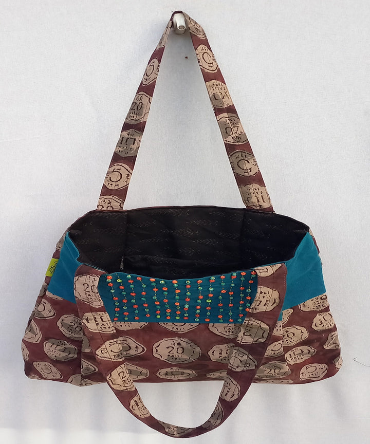 Blue brown handcrafted vegetable dyed cloth bag