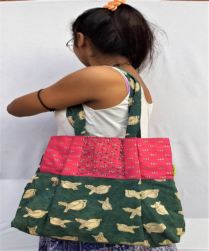 Pink green handcrafted vegetable dyed cloth bag