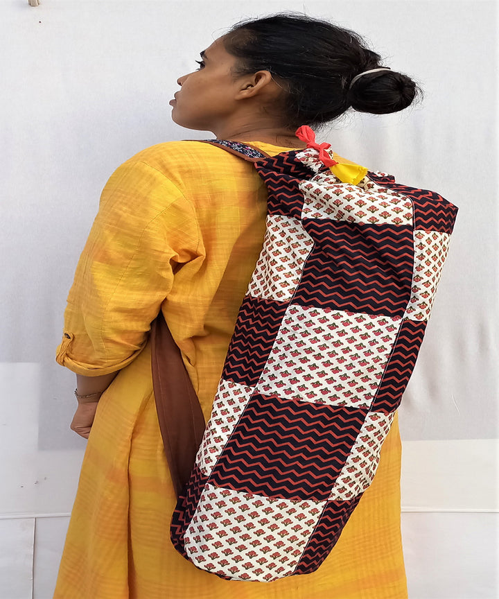 Brown cotton handcrafted yoga mat bag