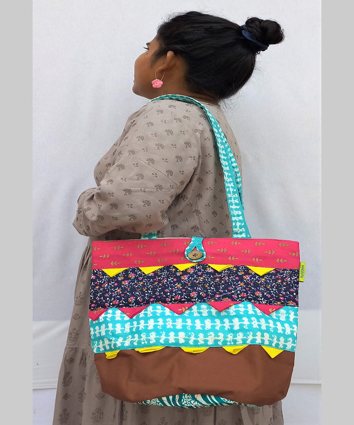 Cyan and multicolor handcrafted bag