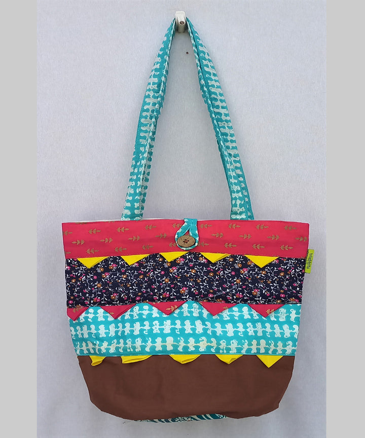 Cyan and multicolor handcrafted bag