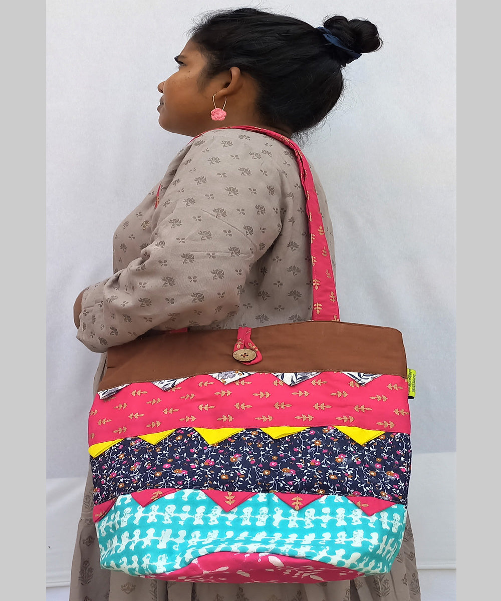 Pink and multicolor handcrafted potli bag