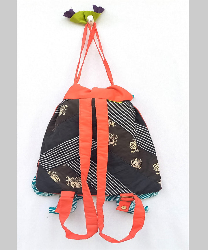 Orange and blue cotton handcrafted backpack