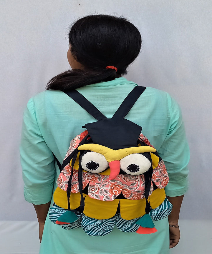 Black yellow cotton handcrafted backpack