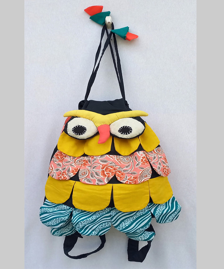 Black yellow cotton handcrafted backpack