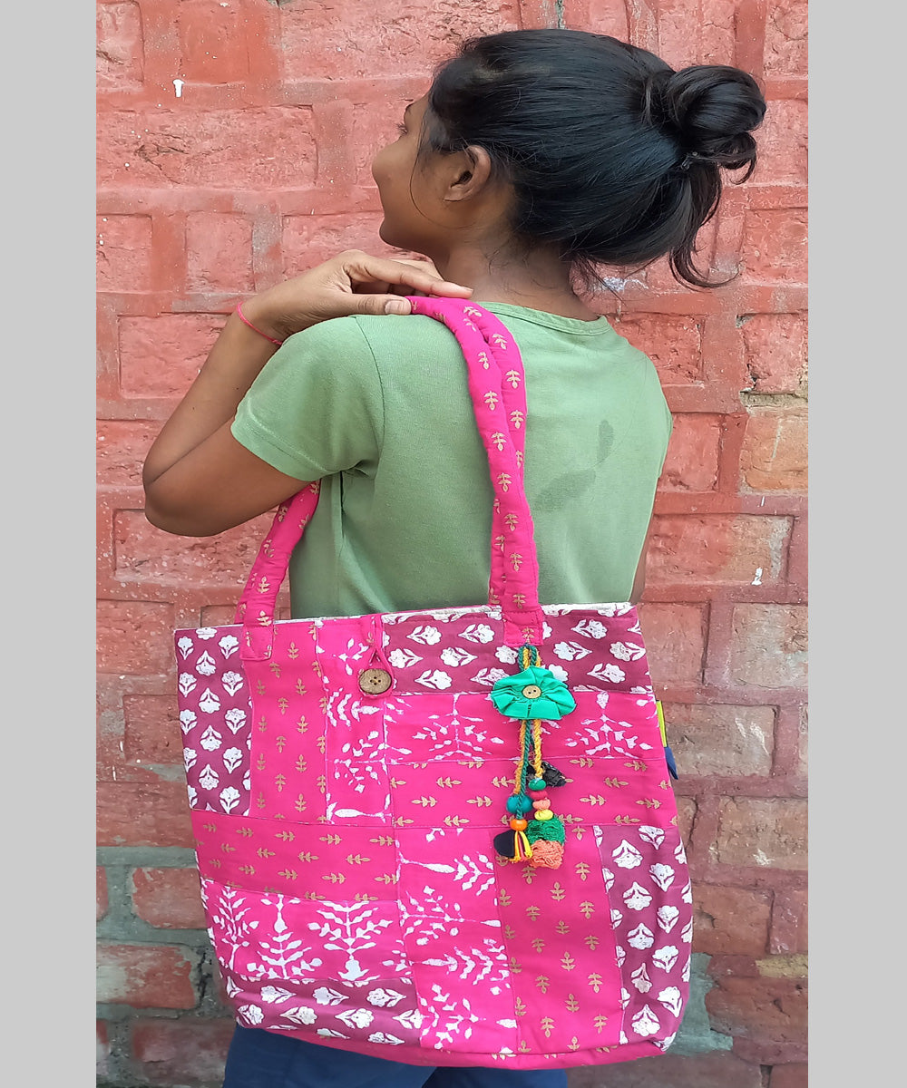 Pink handcrafted boho shoulder bag