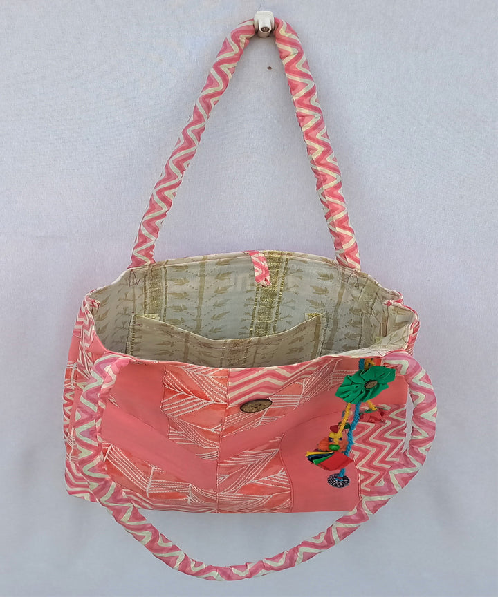 Light pink handcrafted boho shoulder bag