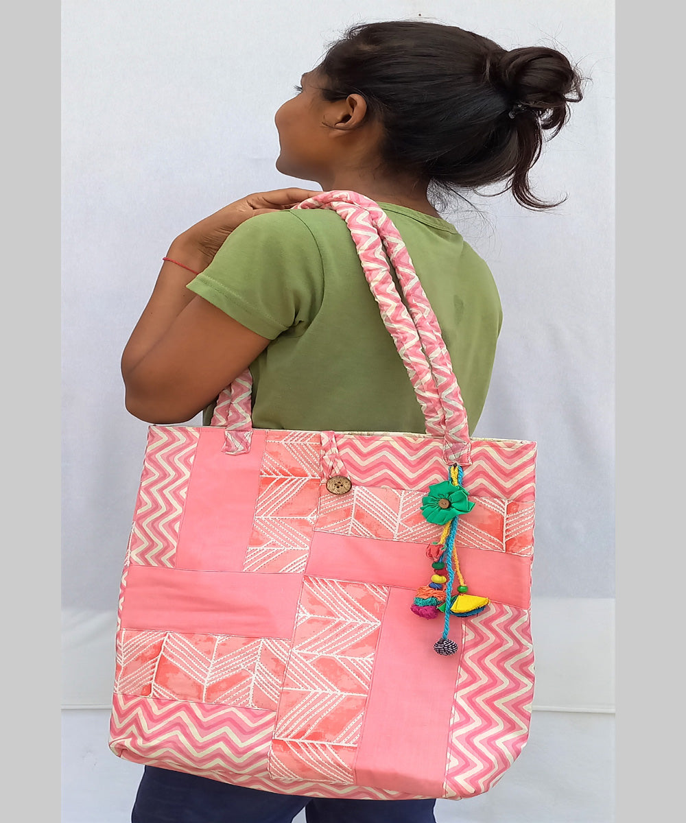 Light pink handcrafted boho shoulder bag