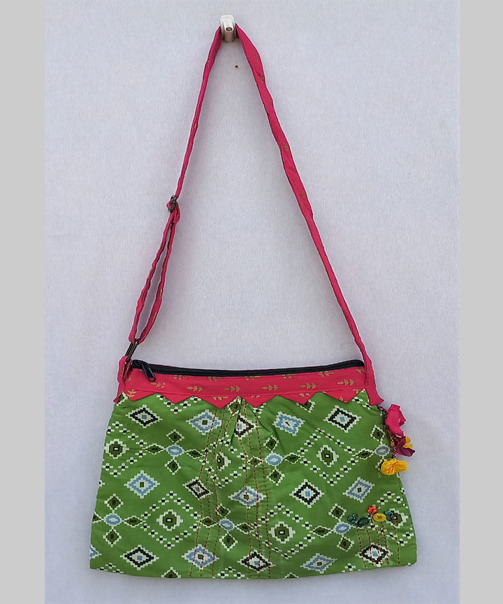 Green red handcrafted vegetable dye cloth weekend bag