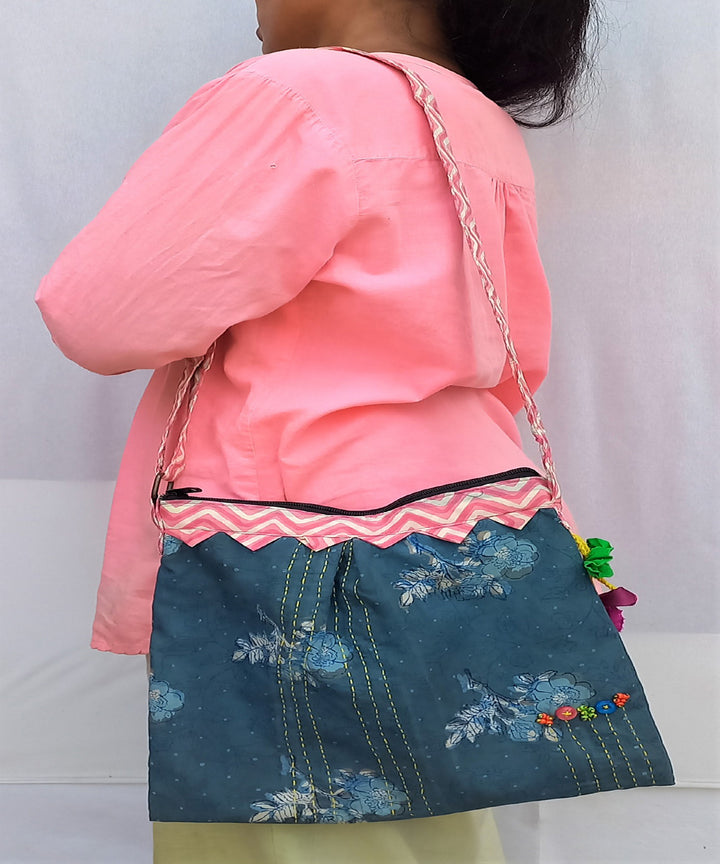 Blue pink handcrafted vegetable dye cloth weekend bag