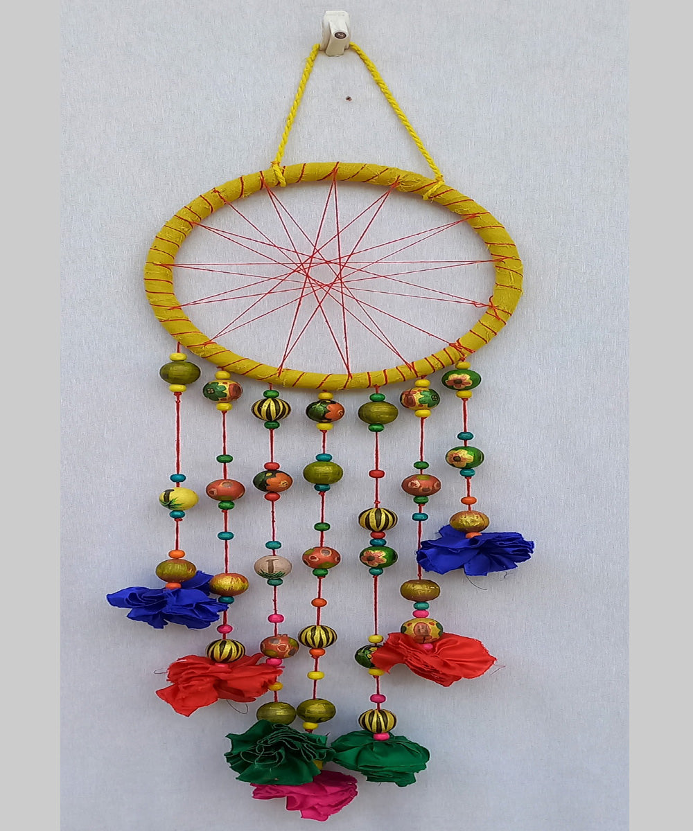 Yellow multicolor handcrafted wooden hoop dream catcher