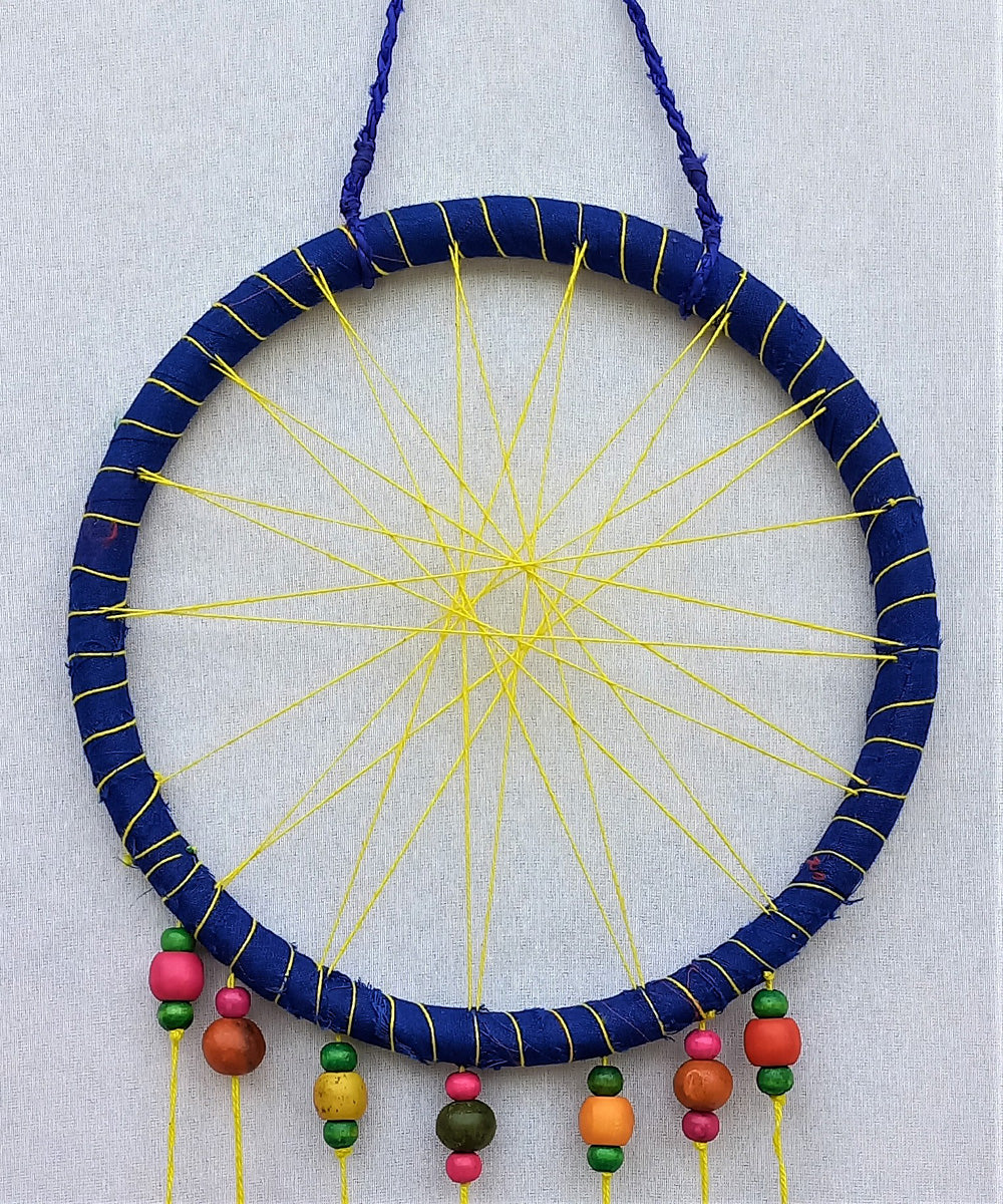 Blue multicolor handcrafted wooden hoop dream catcher