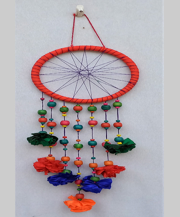 Orange multicolor handcrafted wooden hoop dream catcher