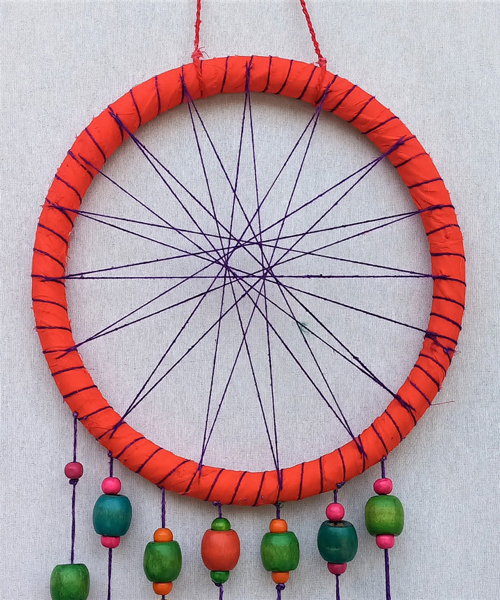 Orange multicolor handcrafted wooden hoop dream catcher