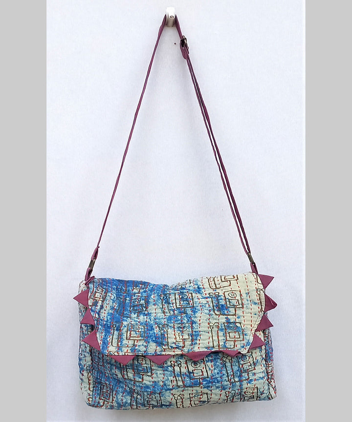 Light blue handcrafted kantha work last minute bag